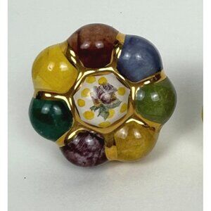 Mackenzie-Childs Majolica Rosie Posie Flower Drawer-Pull Knob Multicolor Ceramic